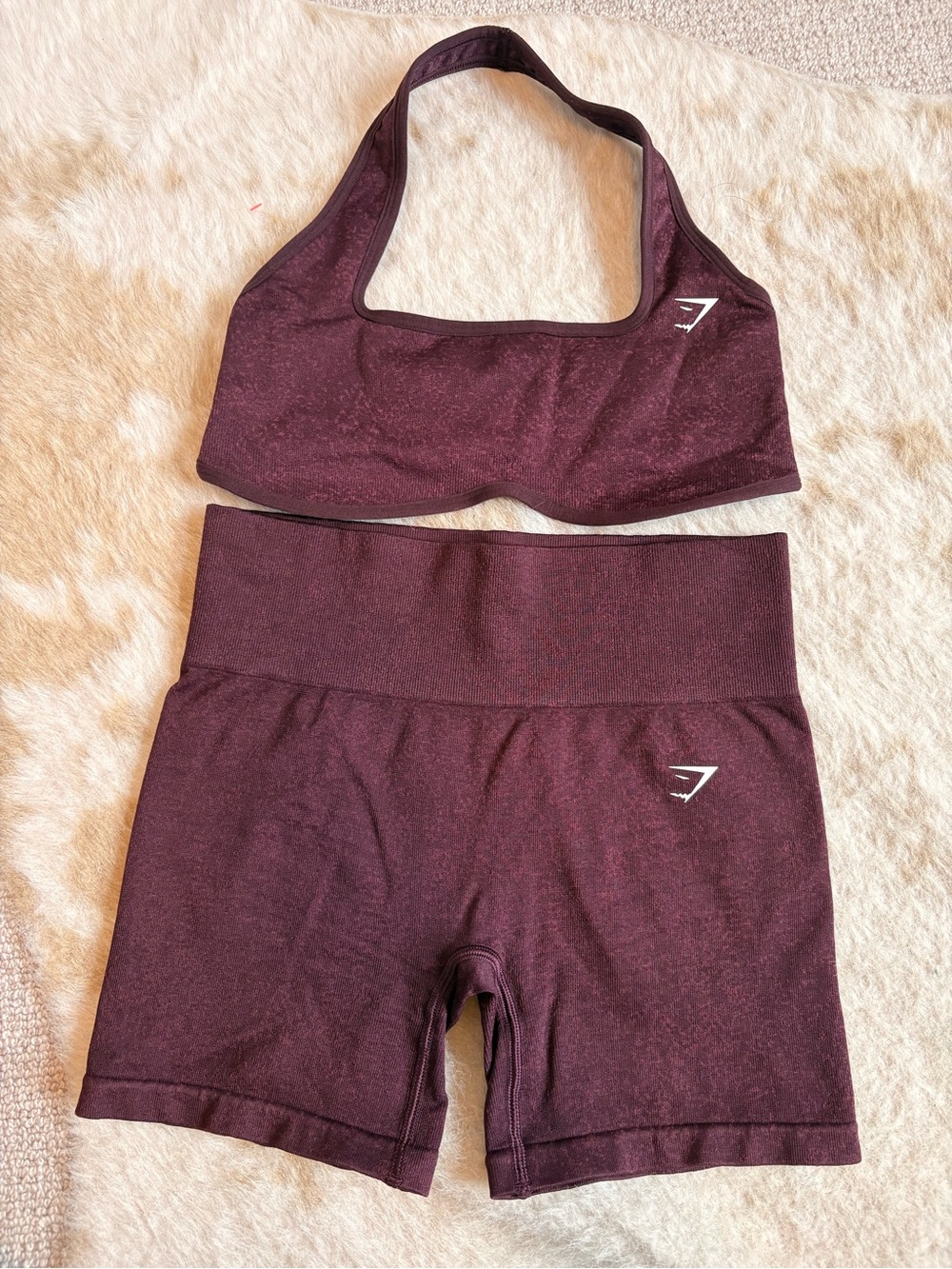 Gymshark Plum Seamless Halter Sports Bra & High-Waist Bike Shorts Set